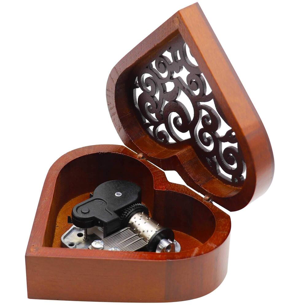 4156 Vintage Music Box, Heart Shape Wooden Mechanism Wind Up Musical Box